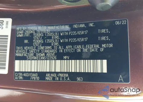 2022 Toyota Sienna Xle z USA, uszkodzony, nr VIN 5TDYRKECXNS122926